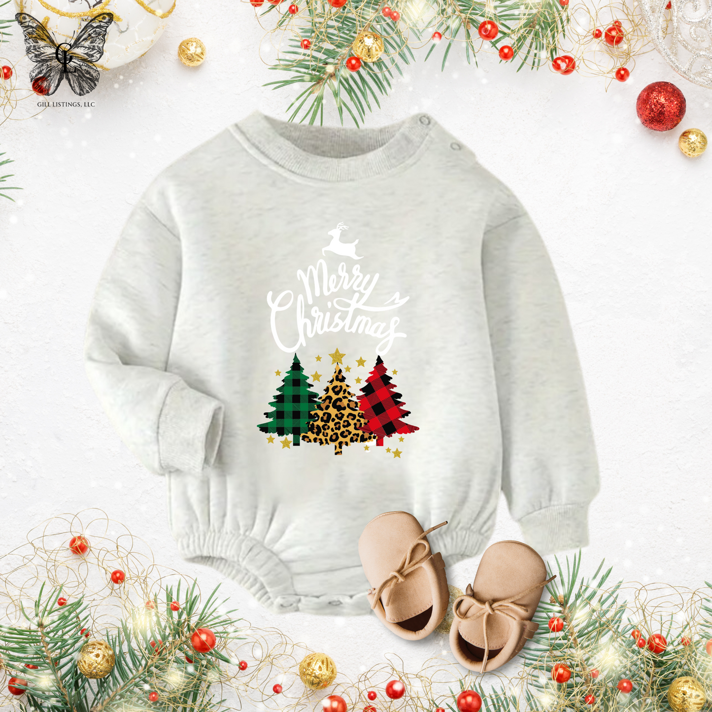 Merry Christmas Leopard Print Initial Sweatshirt / T-shirt