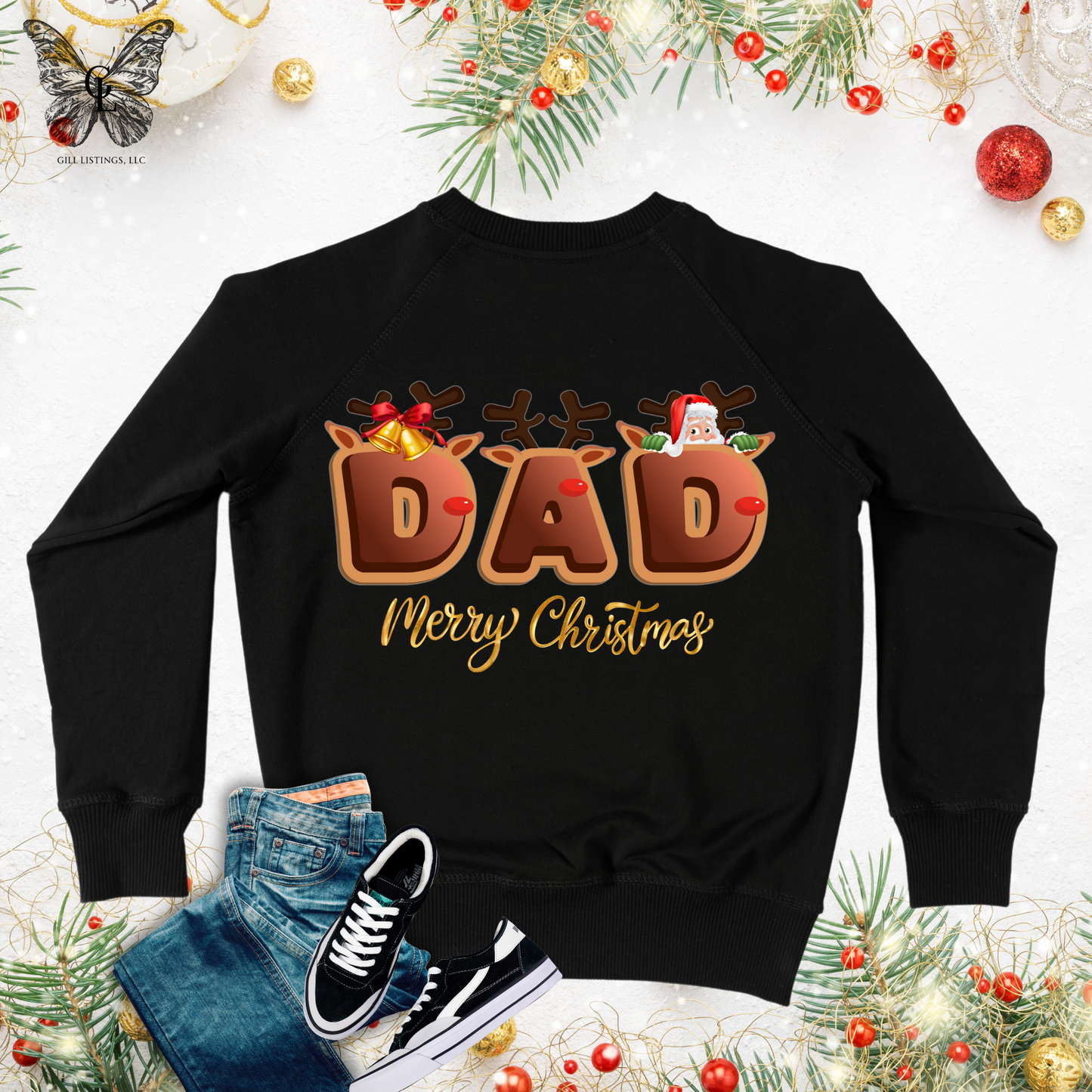 Christmas DAD Gingerbread Print Initial Monogrammed Sweatshirt / T-shirt