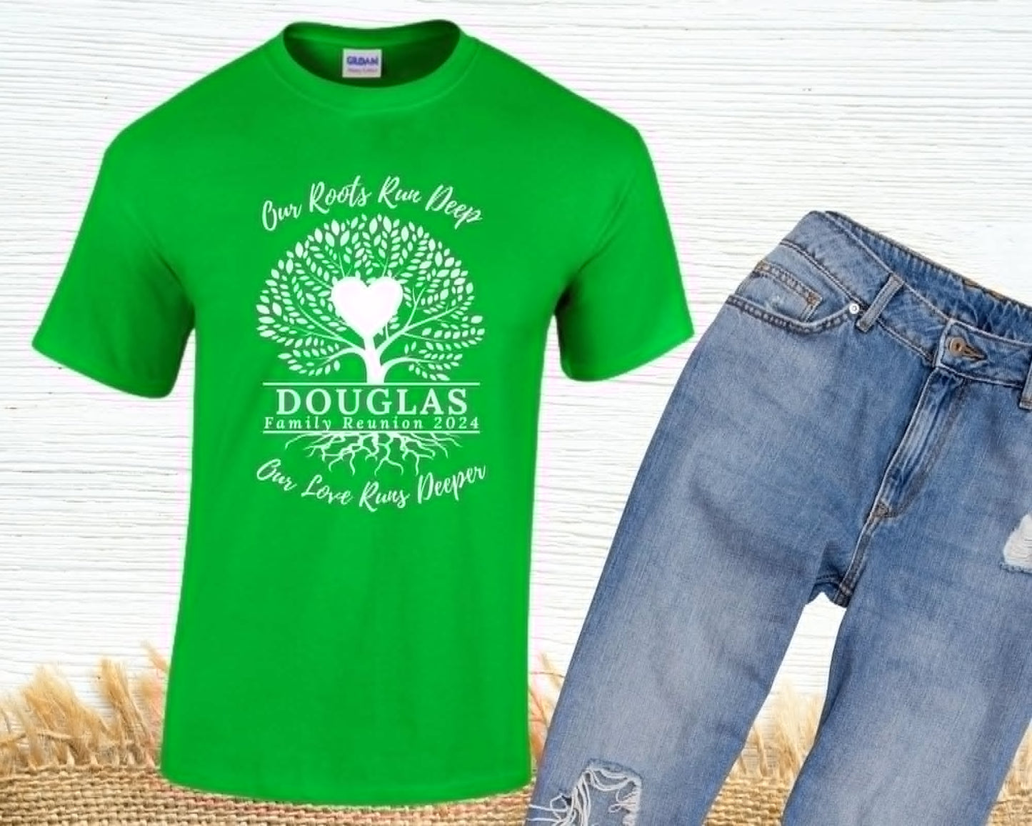 Our Roots Run Deep with Heart Family Reunion T-shirt with one Color Image