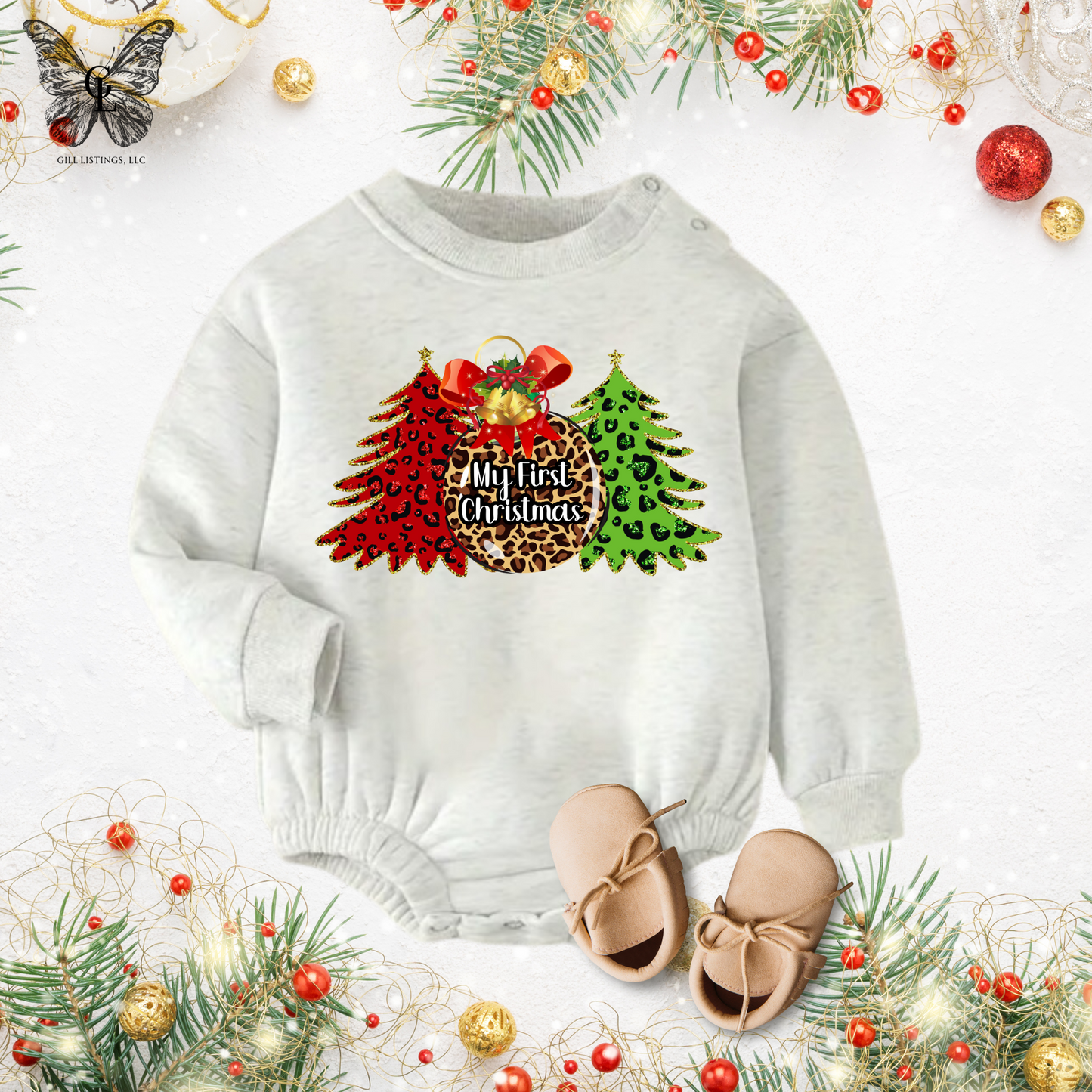 Leopard Christmas ornament and tree monogrammed Sweatshirt / T-shirt