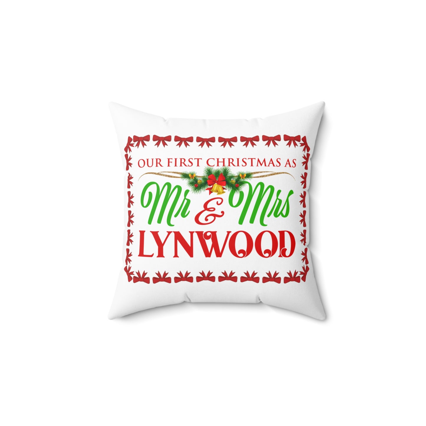 First Christmas Newlywed Spun Polyester Pillow - Holiday Decor, Wedding Gift, Newlywed Gift, Christmas Decor, Throw Pillow