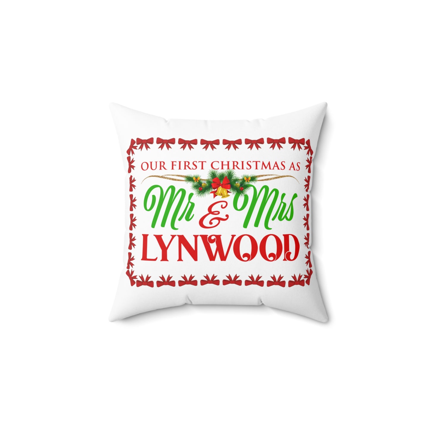 First Christmas Newlywed Spun Polyester Pillow - Holiday Decor, Wedding Gift, Newlywed Gift, Christmas Decor, Throw Pillow