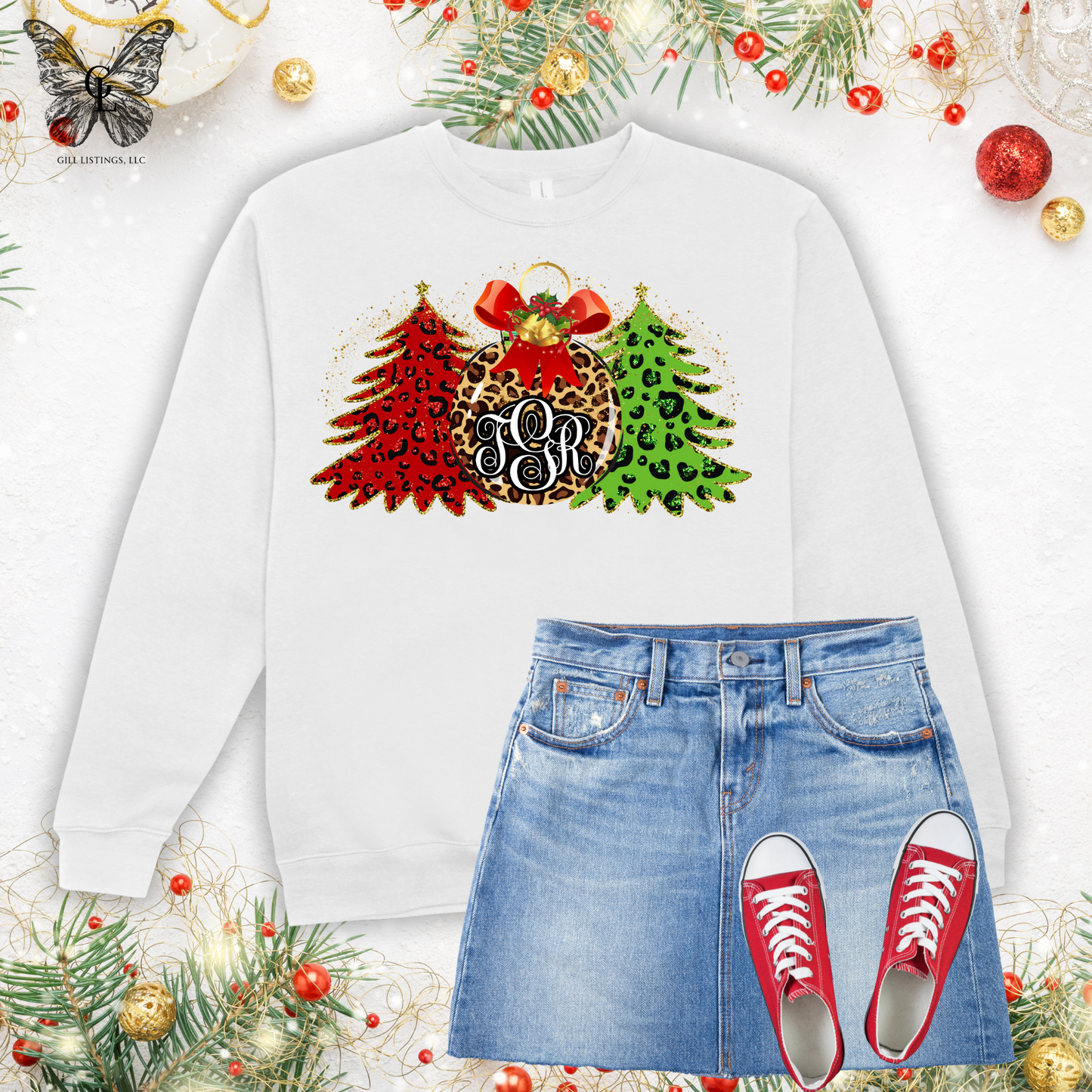 Leopard Christmas ornament and tree monogrammed Sweatshirt / T-shirt