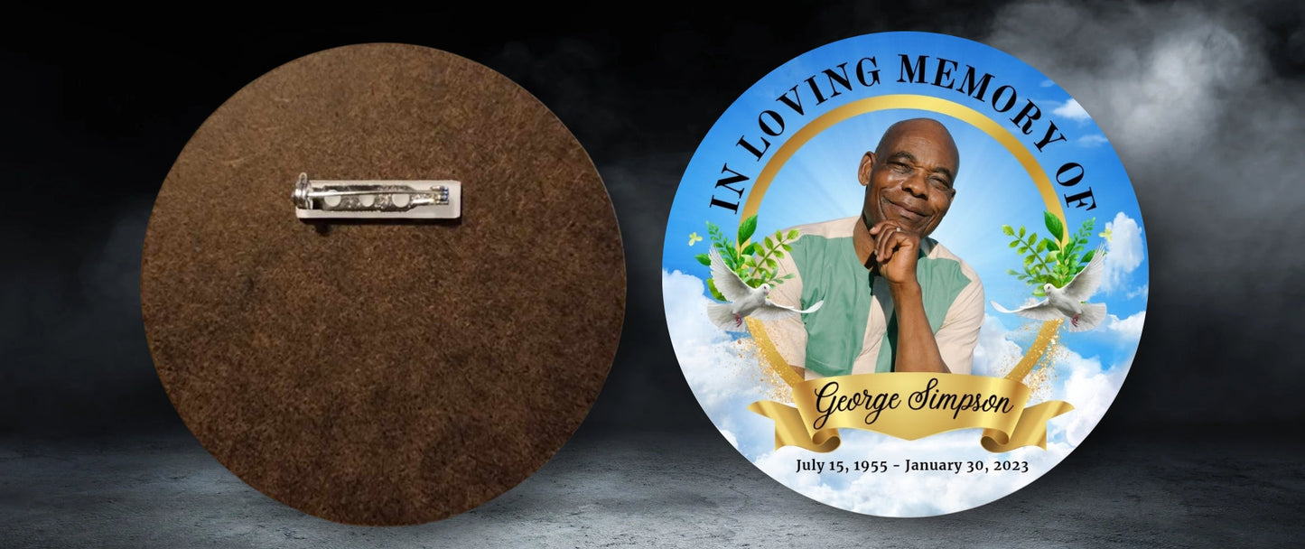 Memorial RIP Button Pins 3.5 inch round