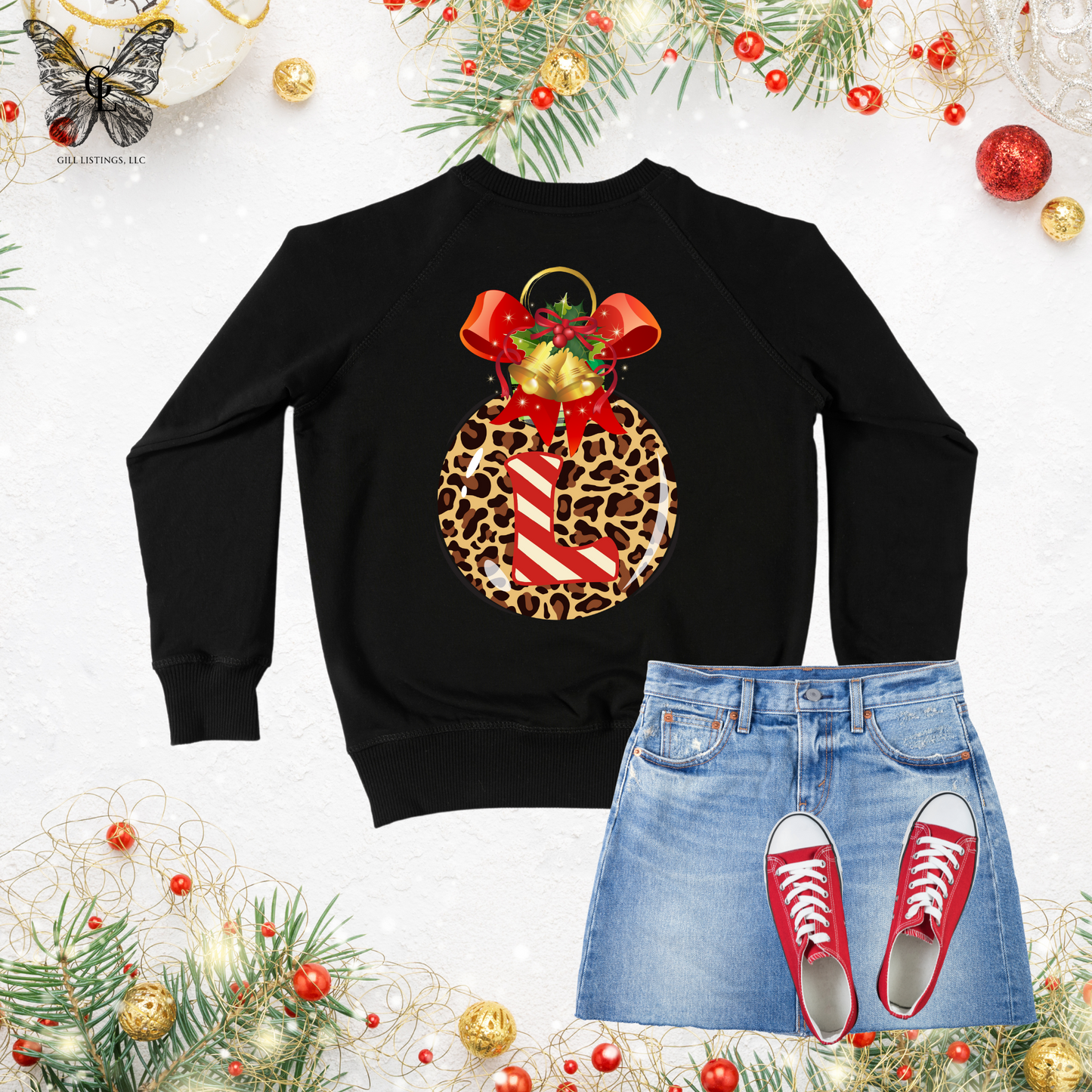 Leopard Christmas ornament monogrammed Sweatshirt / T-shirt