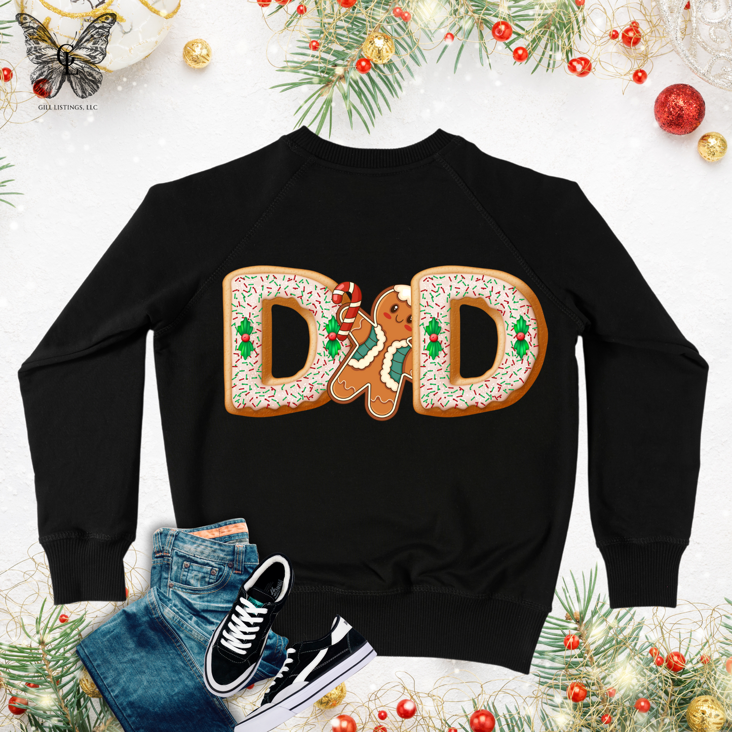 Christmas DAD Gingerbread Print Initial Monogrammed Sweatshirt / T-shirt
