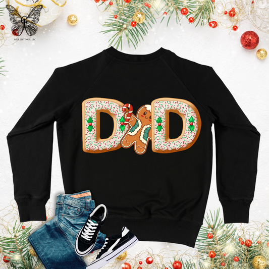 Christmas DAD Gingerbread Print Initial Monogrammed Sweatshirt / T-shirt