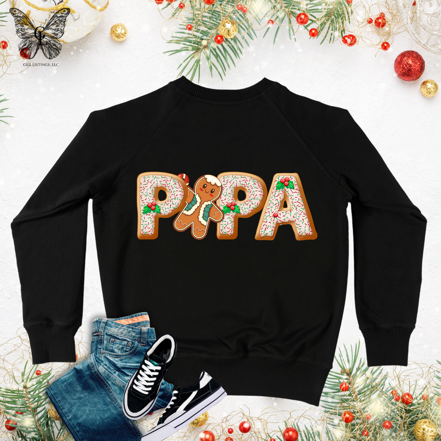 Christmas DAD Gingerbread Print Initial Monogrammed Sweatshirt / T-shirt