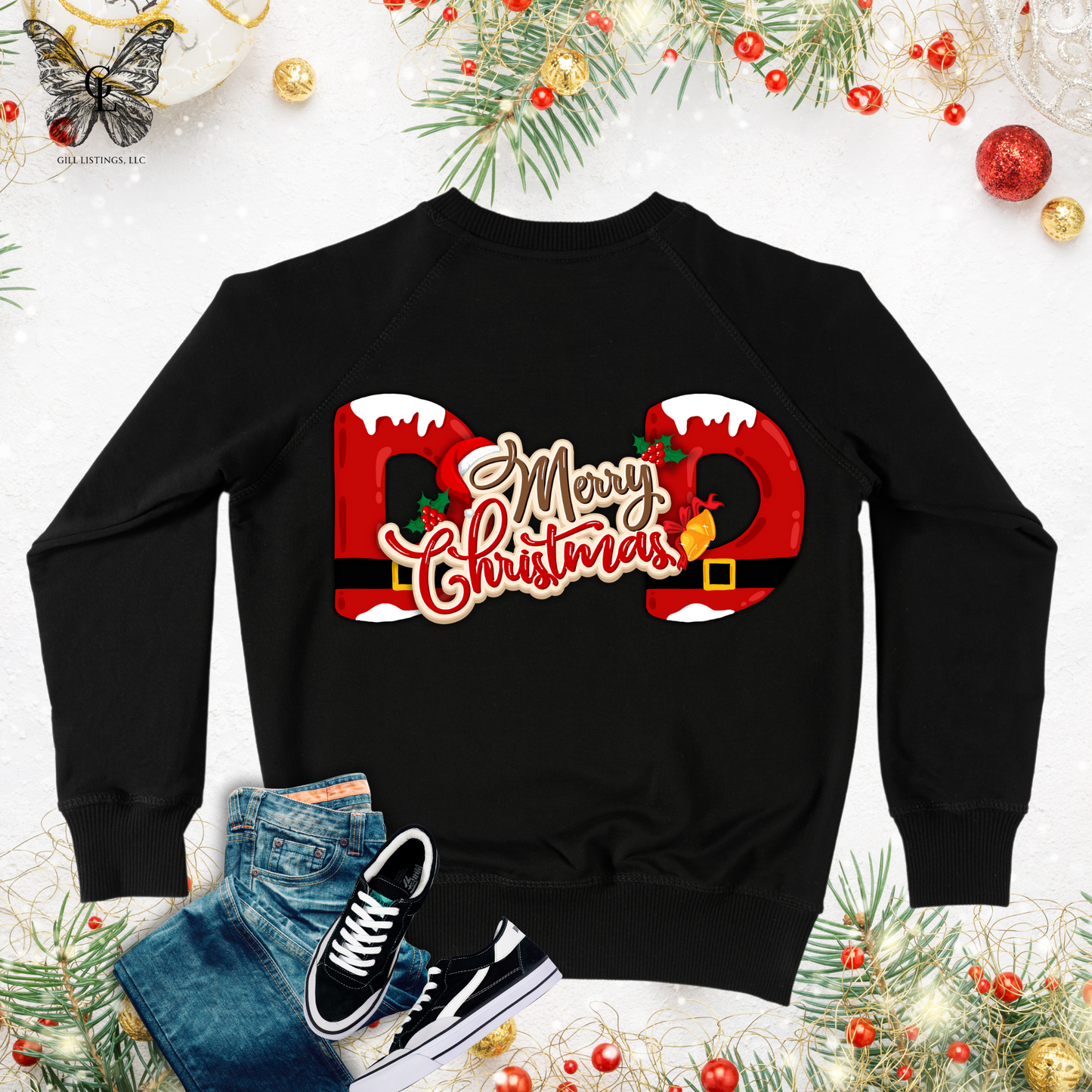Christmas DAD Gingerbread Print Initial Monogrammed Sweatshirt / T-shirt