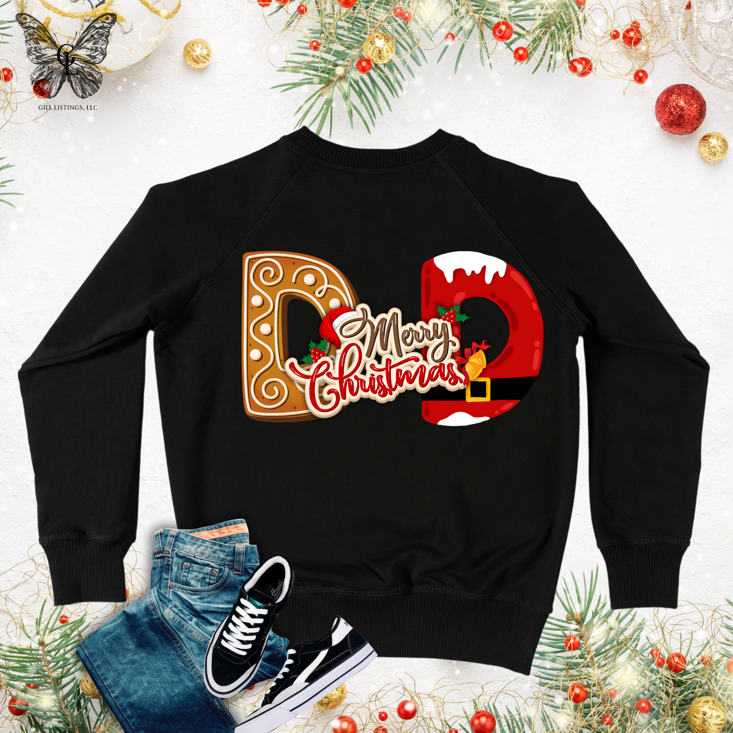Christmas DAD Gingerbread Print Initial Monogrammed Sweatshirt / T-shirt
