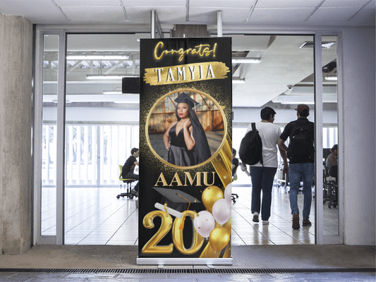 Black and Gold Graduate Retractable Banner -33.5" x 78.7"