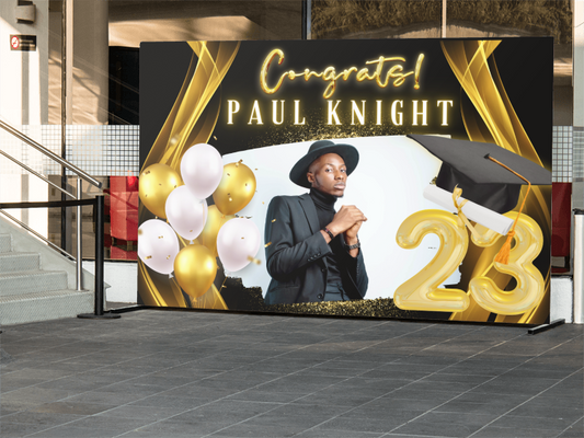 Black Graduation Vinyl Backdrop - RUSH or STANDARD Turnaround