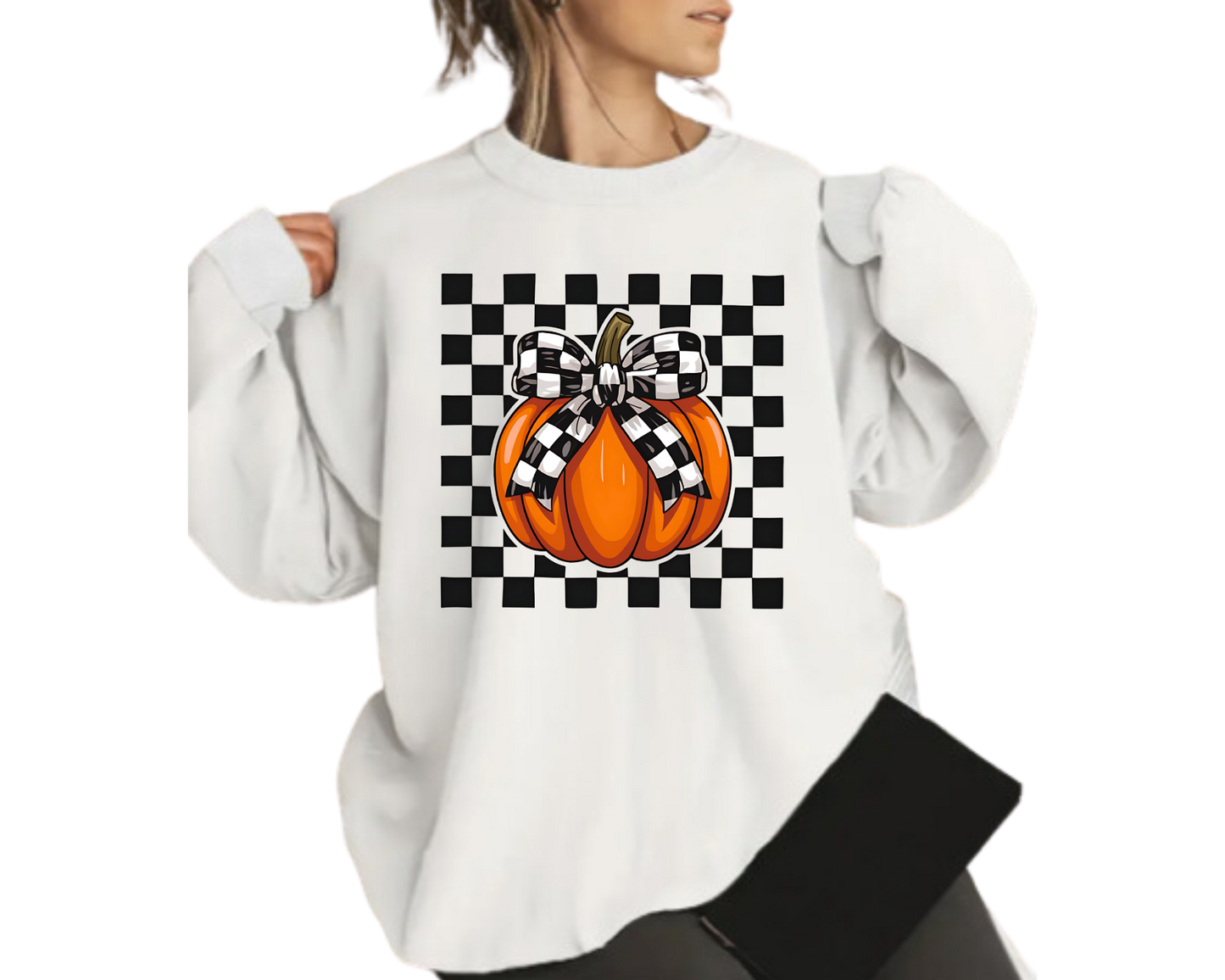 Cozy Checker Fall Sweatshirt – Pumpkin, and Autumn Vibes, toddler, baby