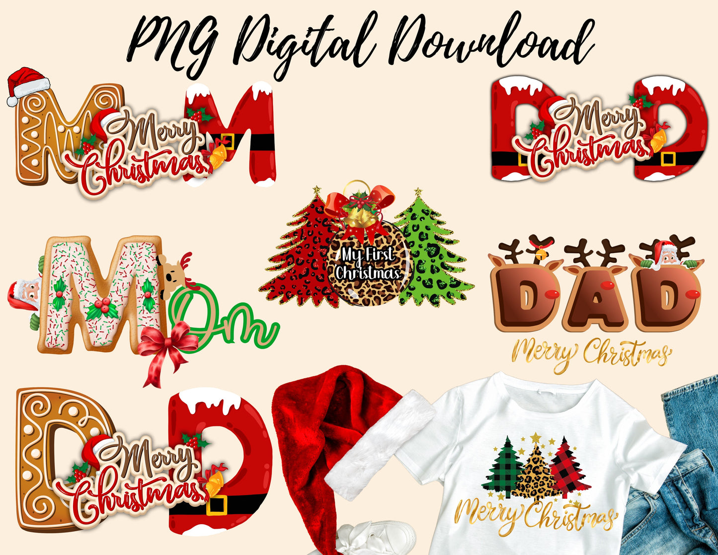 Christmas Digital Download Christmas MOM, DAD, PAPA Gingerbread Print DIGITAL DOWNLOAD ONLY