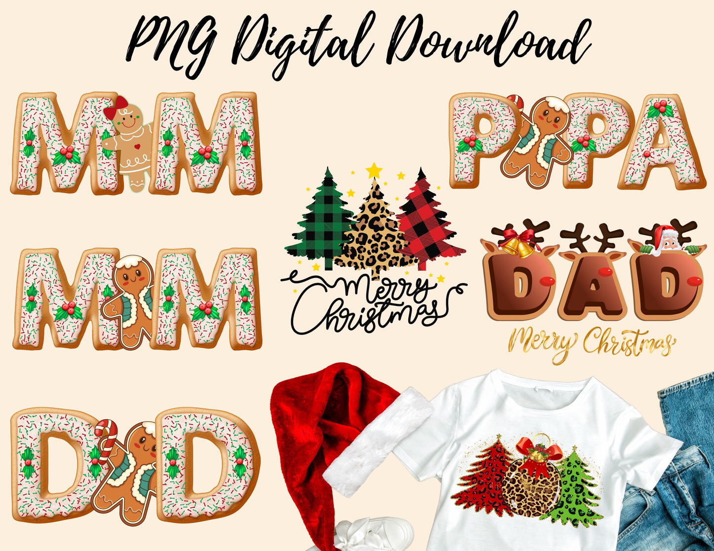 Christmas Digital Download Christmas MOM, DAD, PAPA Gingerbread Print DIGITAL DOWNLOAD ONLY