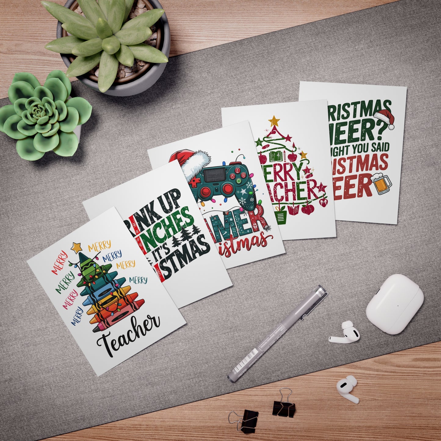 Christmas Multi-Design Greeting Cards (5-Pack) for the Family, Holiday Card Set, Xmas Note Cards, Festive Season Greetings, Pack of 5