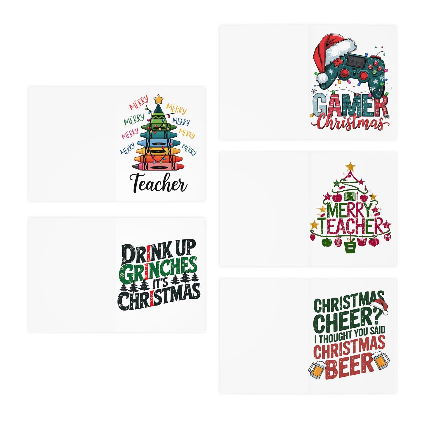 Christmas Multi-Design Greeting Cards (5-Pack) for the Family, Holiday Card Set, Xmas Note Cards, Festive Season Greetings, Pack of 5