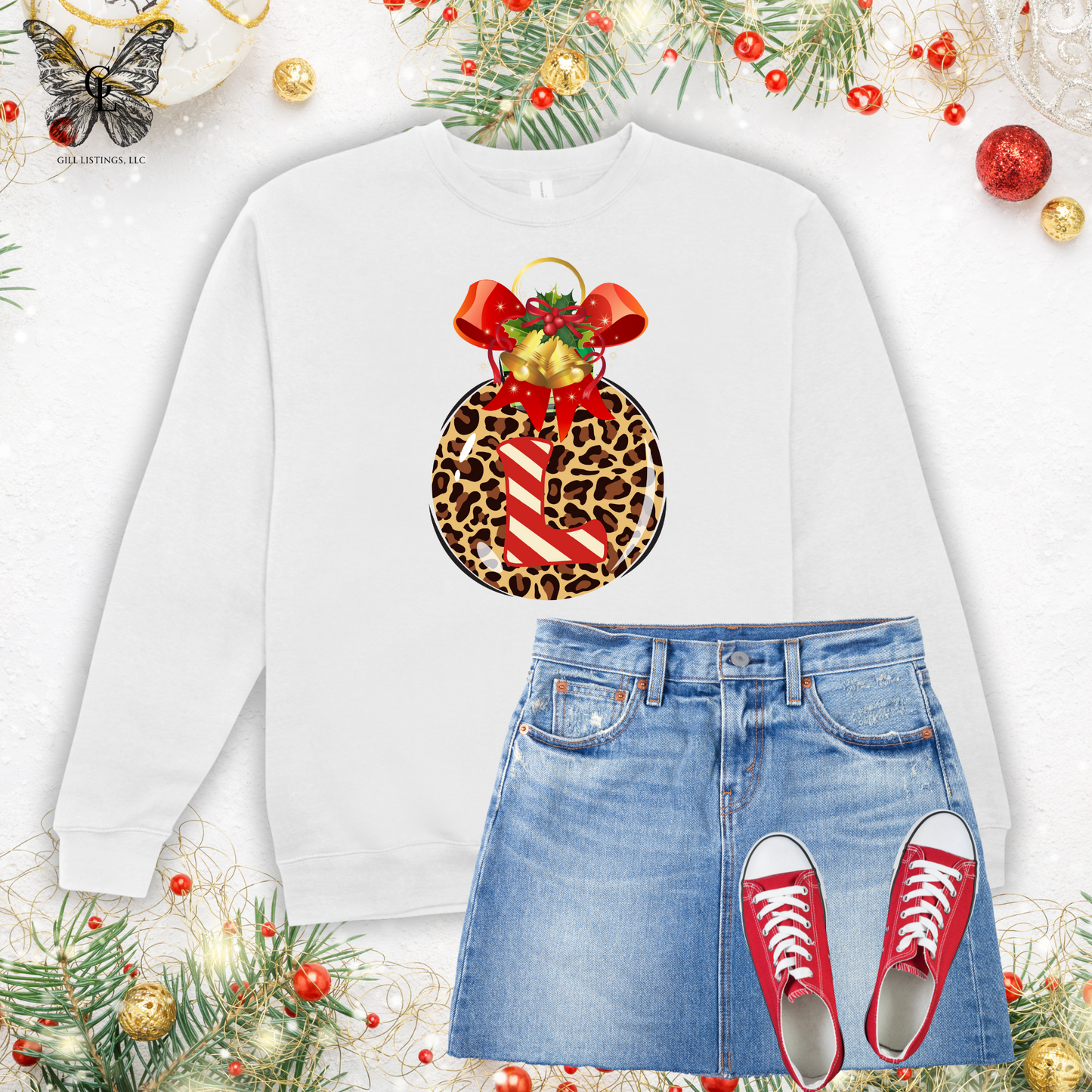 Leopard Christmas ornament monogrammed Sweatshirt / T-shirt