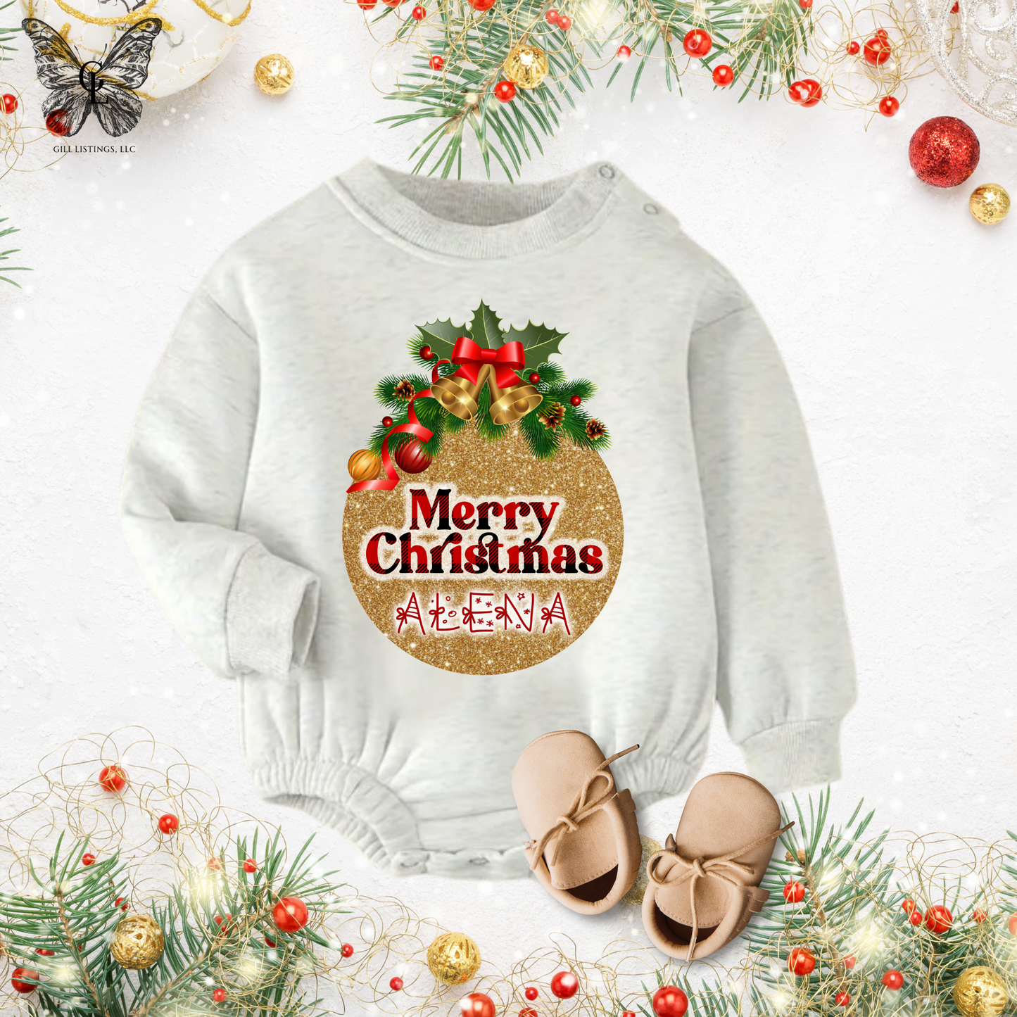 Christmas Checker Print Personalized Name Monogrammed Sweatshirt / T-shirt