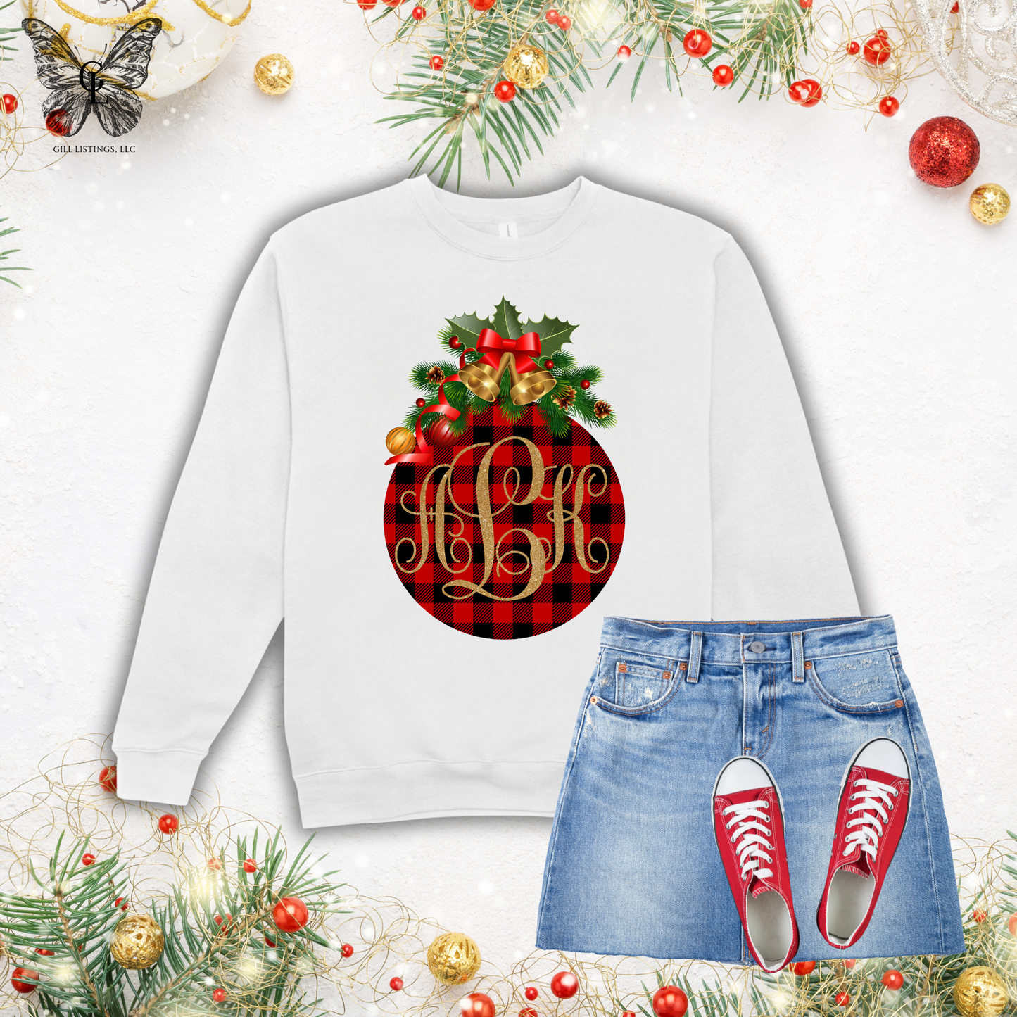 Buffalo Plaid Monogrammed Christmas Sweatshirt / T-shirt