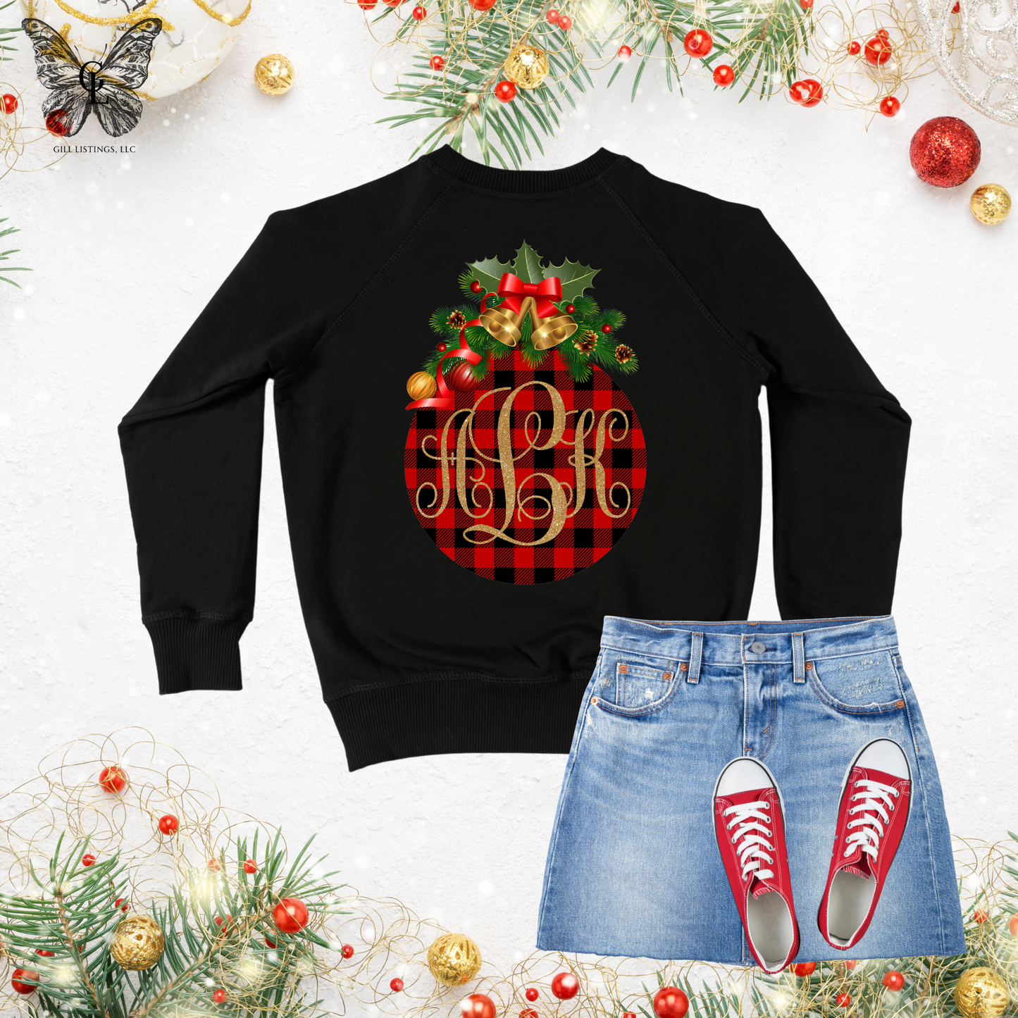 Buffalo Plaid Monogrammed Christmas Sweatshirt / T-shirt
