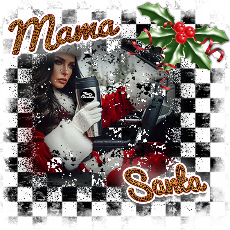 Mama Santa Checker Christmas Print Initial Monogrammed Sweatshirt / T-shirt
