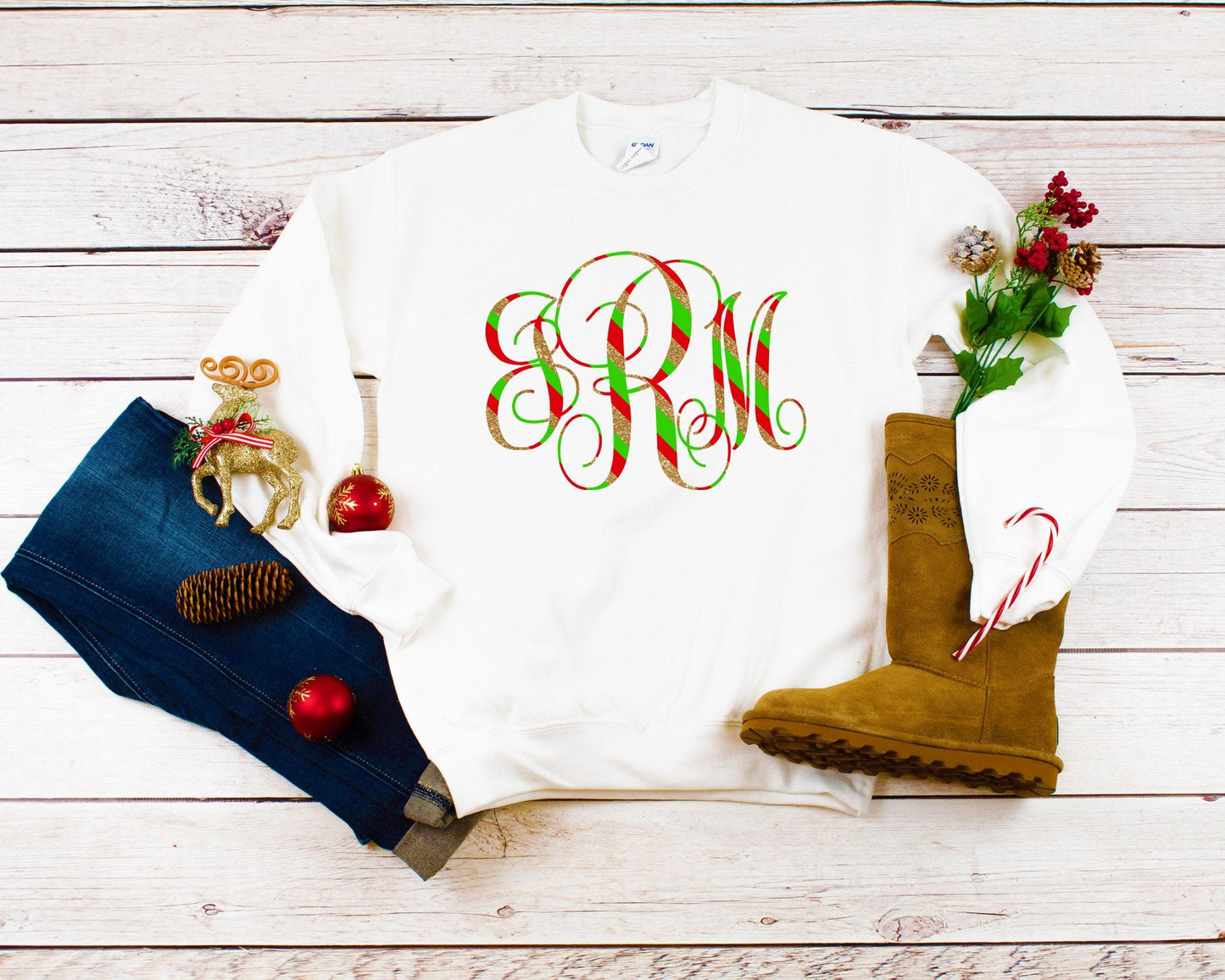 Stripe Monogrammed Christmas Sweatshirt