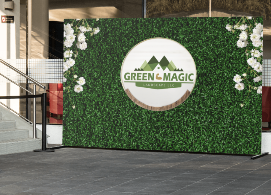 Green Hedge with Logo in Circle Vinyl Backdrop